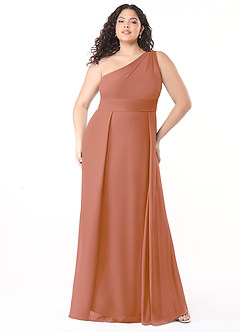 Azazie Dallas Robes de demoiselle d'honneur Robe Trapèze en Mousseline de soie Ue épaule Mai Tai image6