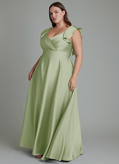 Azazie Leilani Robes de demoiselle d'honneur Robe Trapèze en Satin extensible Drapé Vert Sauge image6