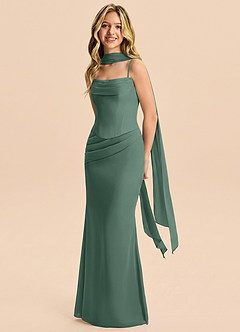 Azazie Sorrel Junior Meerjungfrau-Linie Plissee Chiffon Kleid Seemoos image3