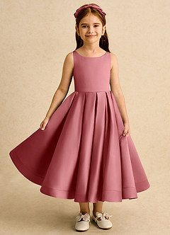 Azazie Babs vestidos de niña de las flores Vestido de Rosa Antigua de Satin Mate de Corte Princesa con Plisado image2