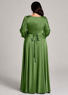 Azazie Leonia Bridesmaid Dresses Basil A-Line Long Sleeve Stretch Satin Dress image13