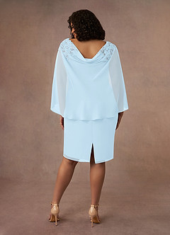 Azazie Carmela Mère de la mariée Robes Robe Fourreau en Mousseline de soie Dentelle Bleu Ciel image11