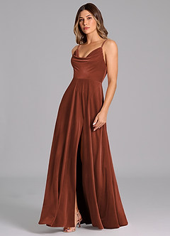 Azazie Sarella Bridesmaid Dresses Terracotta A-Line Pleated Velvet Dress image5