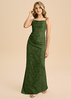 Azazie Mai Junior Etui Plissee Blumen-Burnout Kleid Olivgrün image6