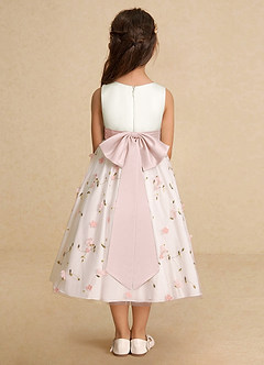 Azazie Pollie Flower Girl Dresses Blushing Pink Blushing Pink A-Line Bow Tulle Dress image5