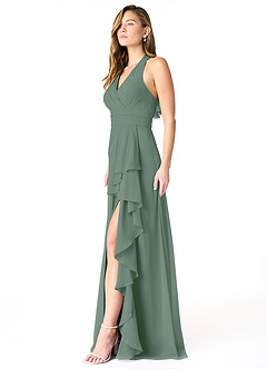 Azazie Aviv Bridesmaid Dresses Eucalyptus A-Line Pleated Chiffon Dress image3