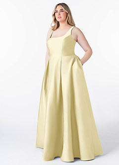 Azazie Neve Abiti da Damigella Abito Principessa in Raso Elasticizzato Con Tasche Sorbetto Al Limone image7