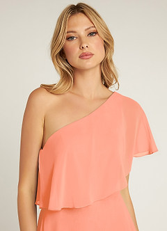 Azazie Lizzy Vestidos de damas de honor Vestido de Atardecer de Gasa de Corte en A con Hombro unilateral image7