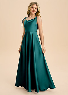 Azazie Popsy Junior Peacock A-Line Bow Stretch Satin Dress image6