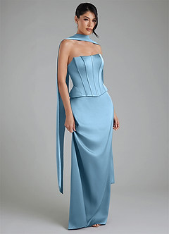 Azazie River At-home Try On Dresses Steel Blue Sheath Corset Stretch Satin Convertible Dress image1