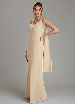 Azazie Essence Bridesmaid Dresses Champagne Sheath Chiffon Dress image1