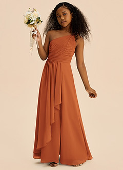 Azazie Skye Junior Cinnamon A-Line Pleated Chiffon Dress image3