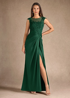 Azazie Santa Barbara Mother of the Bride Dresses Dark Green Sheath Pleated Stretch Satin Dress image5