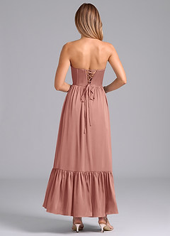 Azazie Leilana Vestidos de damas de honor Vestido de Rosetón de Satén Elástico de Corte en A con Corsé image2