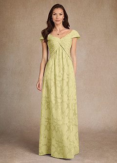 Azazie Myrtle Mother of the Bride Dresses Lemon Sorbet A-Line Pleated Floral Burnout Dress image1