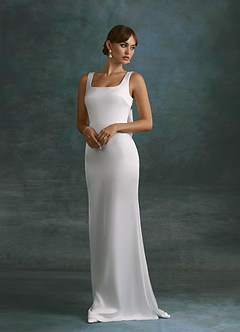 Azazie Galina Wedding Dresses Diamond White Mermaid Square Neckline Stretch Satin Dress image5