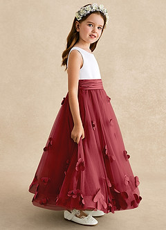 Azazie Vi Flower Girl Dresses Pomegranate A-Line Sleeveless Tulle Dress image7