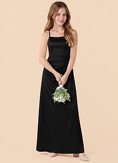 Azazie Renna Junior Black Mermaid Pleated Stretch Satin Dress image4