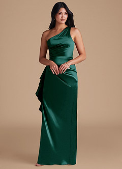 Azazie Latrice Bridesmaid Dresses Pine Sheath One Shoulder Metallic Satin Dress image6