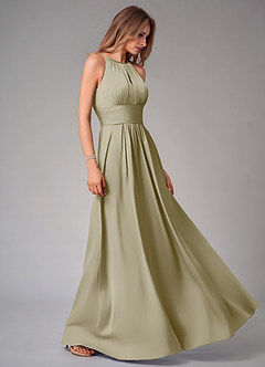 Azazie Bonnie Brautjungfernkleider A-Linie Plissee Stretch-Satin Kleid Moosgrün image4