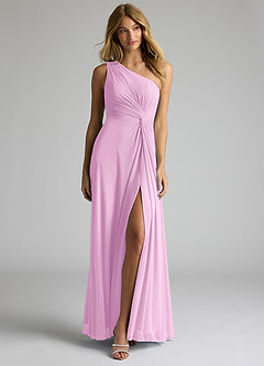 Azazie Brooke Bridesmaid Dresses Candy Pink A-Line One Shoulder Mesh Dress image4