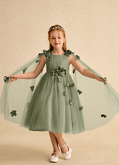 Azazie Staria Abiti da Ragazza di Fiori Abito Principessa in Tulle Increspato Pistacchio image4