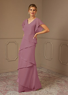 Azazie OHara Mother of the Bride Dresses Vintage Mauve A-Line V-Neck Chiffon Dress image4