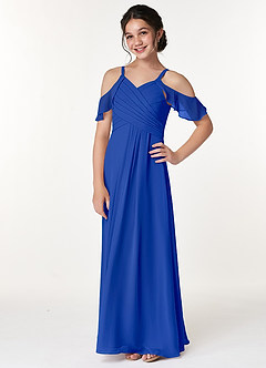 Azazie Dakota Junior Royal Blue A-Line Off the Shoulder Chiffon Dress image5