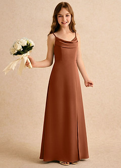 Azazie Shira Girls Formal Flower Girl Dresses Copper A-Line Pleated Stretch Satin Dress image4