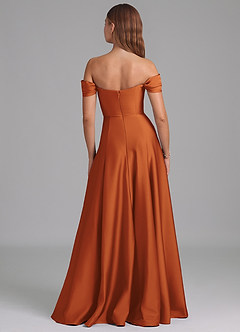 Azazie Seriana Bridesmaid Dresses Cinnamon A-Line Off the Shoulder Stretch Satin Convertible Dress image5