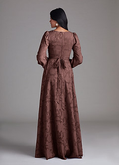 Azazie Leonia Bridesmaid Dresses Espresso A-Line Long Sleeve Floral Burnout Dress image3