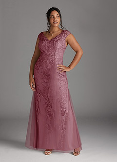 Azazie Melena Mother of the Bride Dresses Vintage Mauve Mermaid Lace Tulle Dress image7