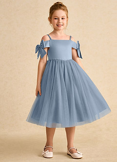 Azazie Amie Flower Girl Dresses Dusty Blue A-Line Off the Shoulder Matte Satin Dress image5