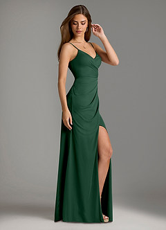 Azazie Maci Robes de demoiselle d'honneur Robe Fourreau en Maille Plissée Vert Foncé image4