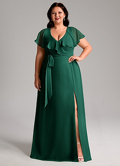 Azazie Lainey Bridesmaid Dresses Emerald A-Line with Pockets Chiffon Dress image8