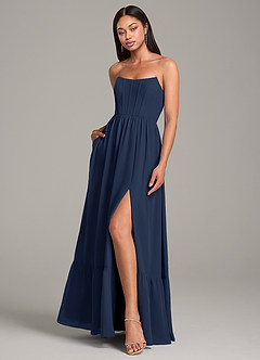 Azazie Kailee Bridesmaid Dresses Dark Navy A-Line with Pockets Chiffon Dress image4