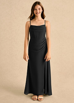 Azazie Moxie Girls Formal Flower Girl Dresses Black A-Line Lace Chiffon Dress image3