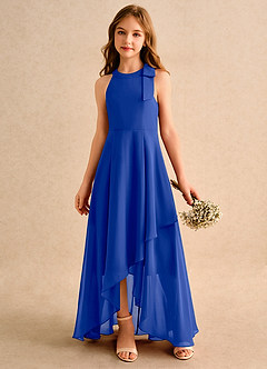 Azazie Boop Girls Formal Robe Demoiselle D'honneur Fillette Robe Trapèze en Mousseline de soie Arc Bleu Roi image4