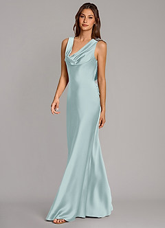 Azazie Cheryl Bridesmaid Dresses Mist Mermaid Stretch Satin Dress image3