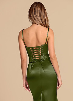 Azazie Sorrel Bridesmaid Dresses Olive Mermaid Corset Metallic Satin Convertible Dress image8