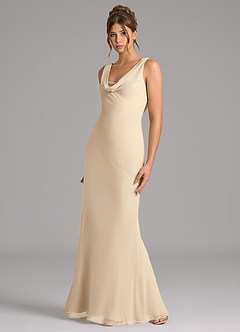 Azazie Rylina Bridesmaid Dresses Champagne Mermaid Pleated Chiffon Dress image4