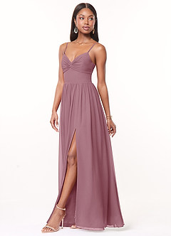 Azazie Zeya Brautjungfernkleider A-Linie V-Hals Gefaltet Chiffon Kleid Vintage Mauve image4