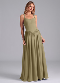 Azazie Francis Jurken voor bruidsmeisjes Jurk van Chiffon met A-Lijn Korset Mosgroen image4