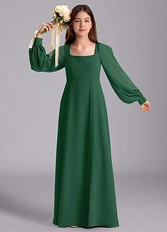 Azazie Bondi Junior Abito A-Line in Chiffon Blusa Verde Scuro image5