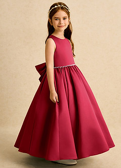 Azazie Daisies Flower Girl Dresses Scarlet Ball-Gown Bow Matte Satin Dress image3