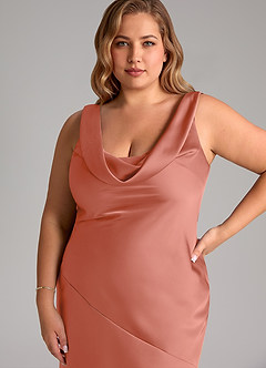 Azazie Rylina Bridesmaid Dresses Salmon Pink Mermaid Stretch Satin Dress image12