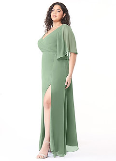 Azazie Cierra Robes de demoiselle d'honneur Robe Trapèze en Mousseline de soie Col en V Matcha image11