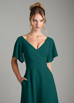Azazie Ambrosia Bridesmaid Dresses Peacock A-Line Pleated Chiffon Dress image2