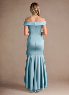 Azazie Billings Mother of the Bride Dresses Moody Blue Mermaid Off the Shoulder Stretch Satin Dress image4