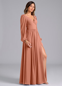 Azazie Zeya Bridesmaid Dresses MAI TAI A-Line Long Sleeve Chiffon Dress image3